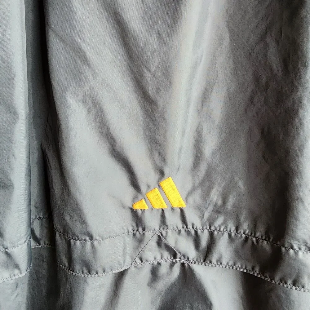 Vintage Adidas Windbreaker Jacket Men’s Size L Gray Orange 3-Stripes Hooded Zip